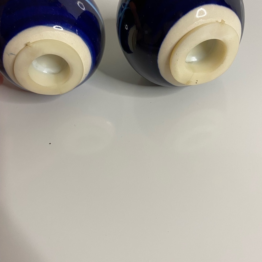 Mexican Pottery Blue Round Salt And Pepper Shakers - Picture 3 of 3